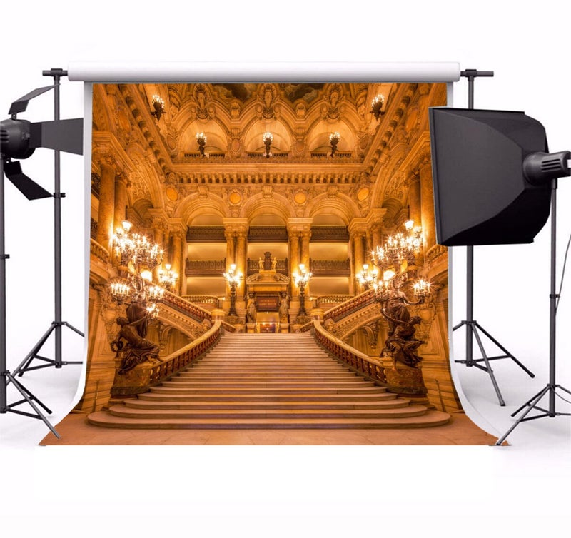 Leowefowa 6x6ft Luxurious Palace Backdrop Old Church European Golden Castle Backdrops for Photography Chandelier Staircase Interior Vinyl Photo Background Girls Lover Wedding Ceremony Studio Props - Image 2